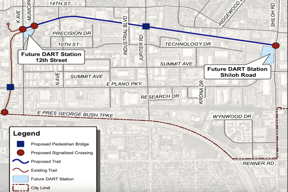Map of proposed Cotton Belt Regional Trail projects in Plano