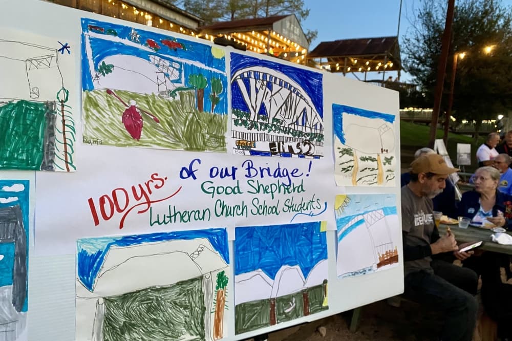 Children's art featuring the downtown bridge.