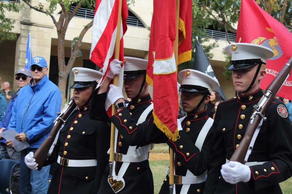 McKinney High School junior ROTC program members marching