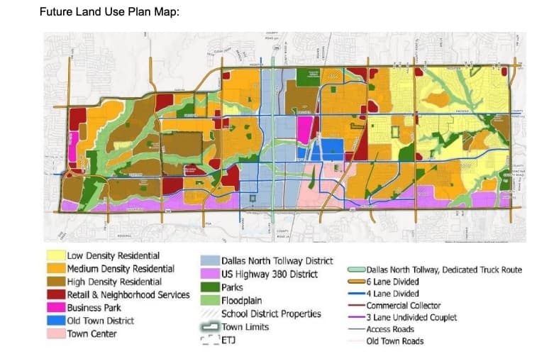 The future land use plan for the town of Prosper. 
