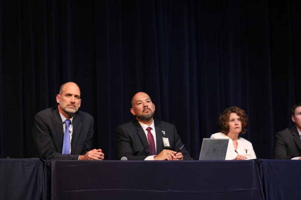 The photo shows TISD leaders during a town hall on Nov. 8. 