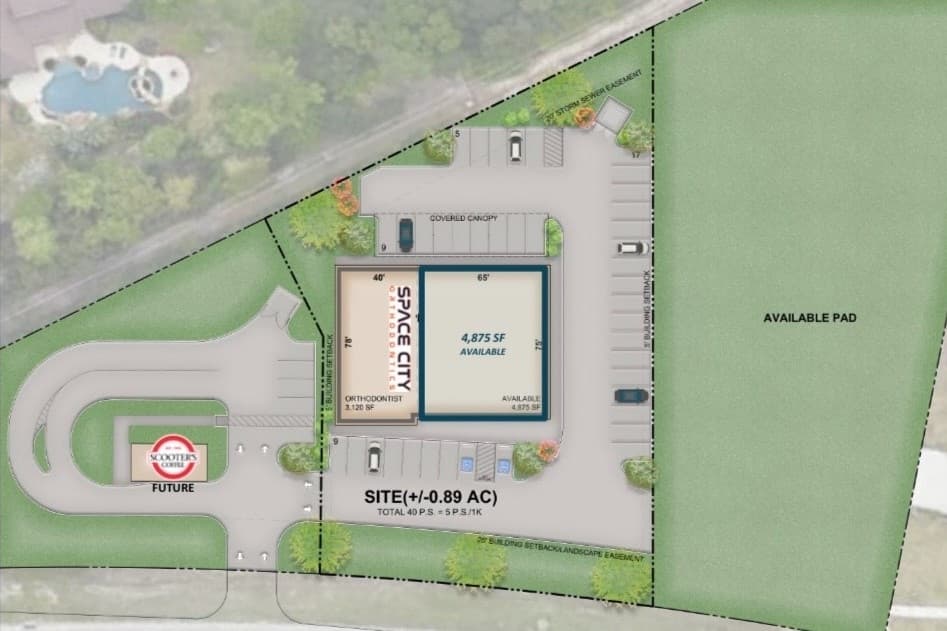 Map of the medical development with the location of the development and the new Scooter's Coffee. (Courtesy JLL)