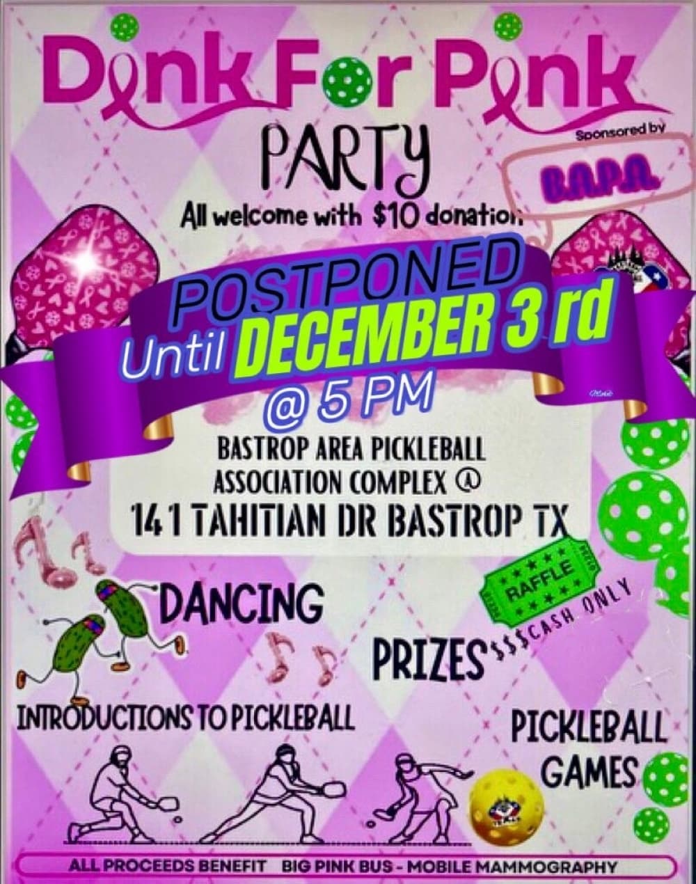 A flier for the Dink for Pink Party.