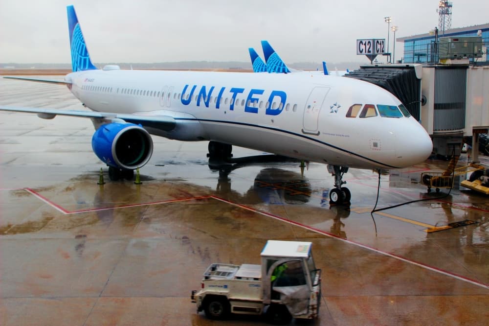 United Airlines' new Airbus A321neo at Terminal C at Bush Airport