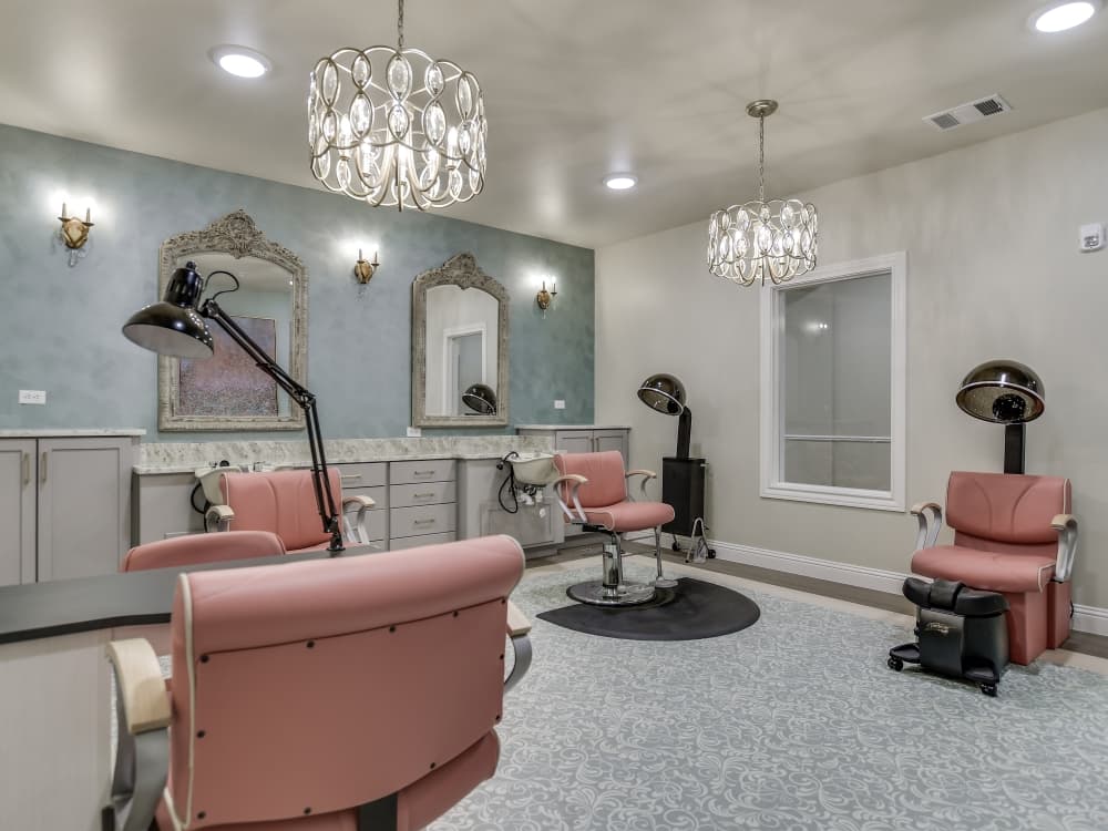 a salon with stations for hair care