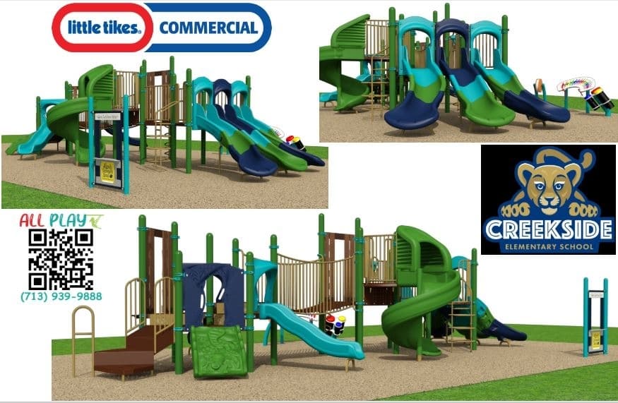 The rendering shows playground equipment for Creekside Elementary. 
