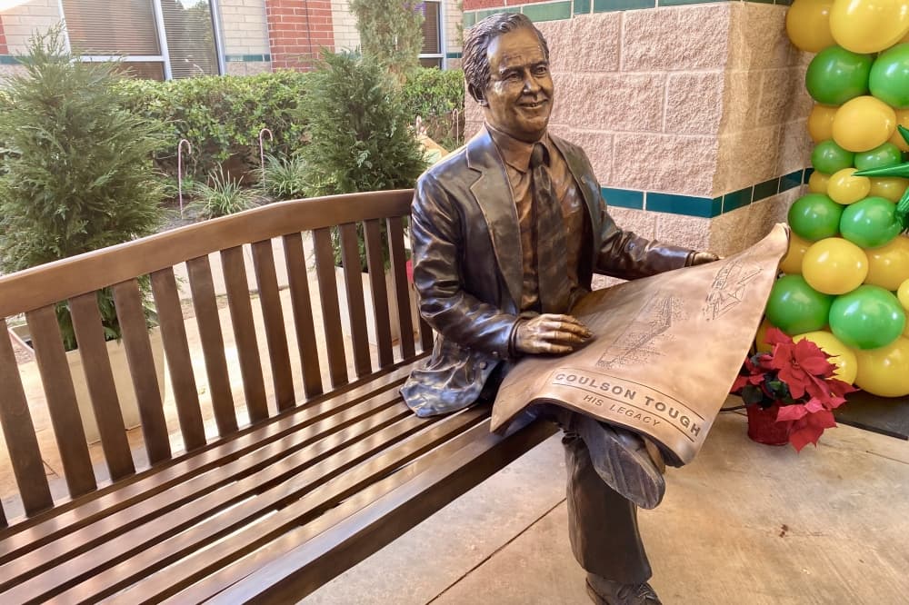 A sculpture dedicated to the late Coulson Tough was unveiled Dec. 7 at the elementary school that bares his namesake.