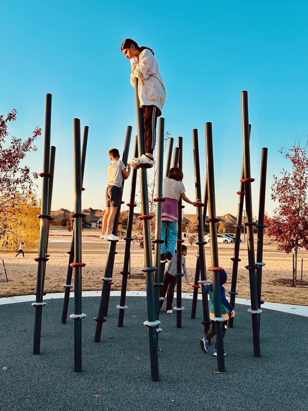 Kids playing on a climbing feature