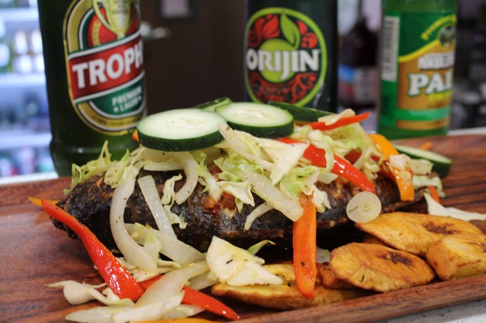 Grilled tilapia fish with vegetables 
