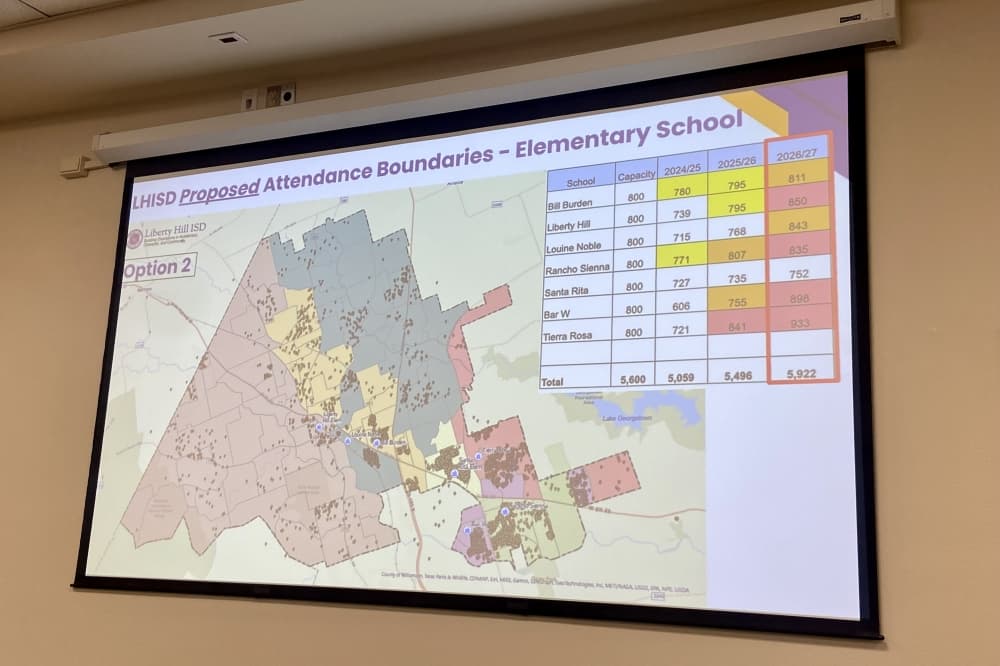 A map of Liberty Hill ISD elementary attendance zones