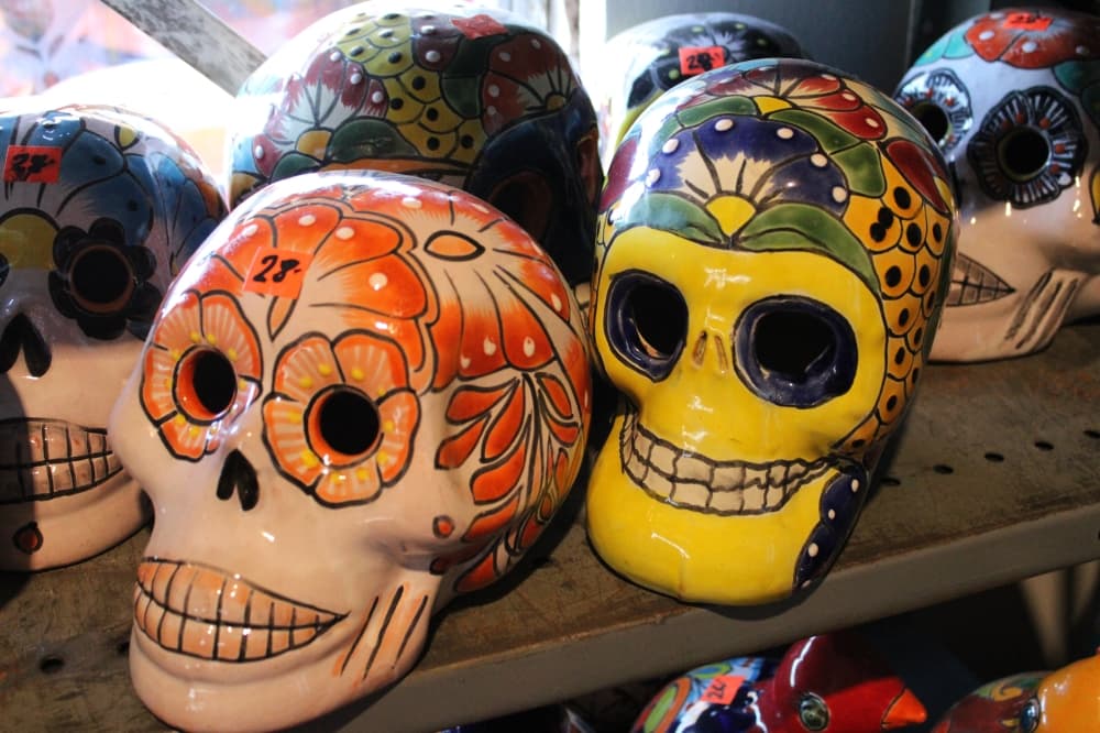 Two pottery skulls. 