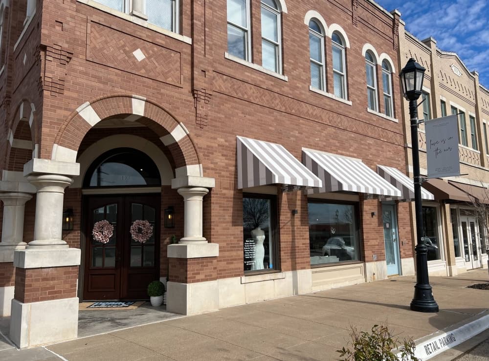 Brick exterior of a business.