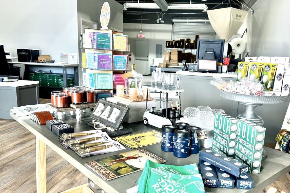 A table filled with retail items like candles