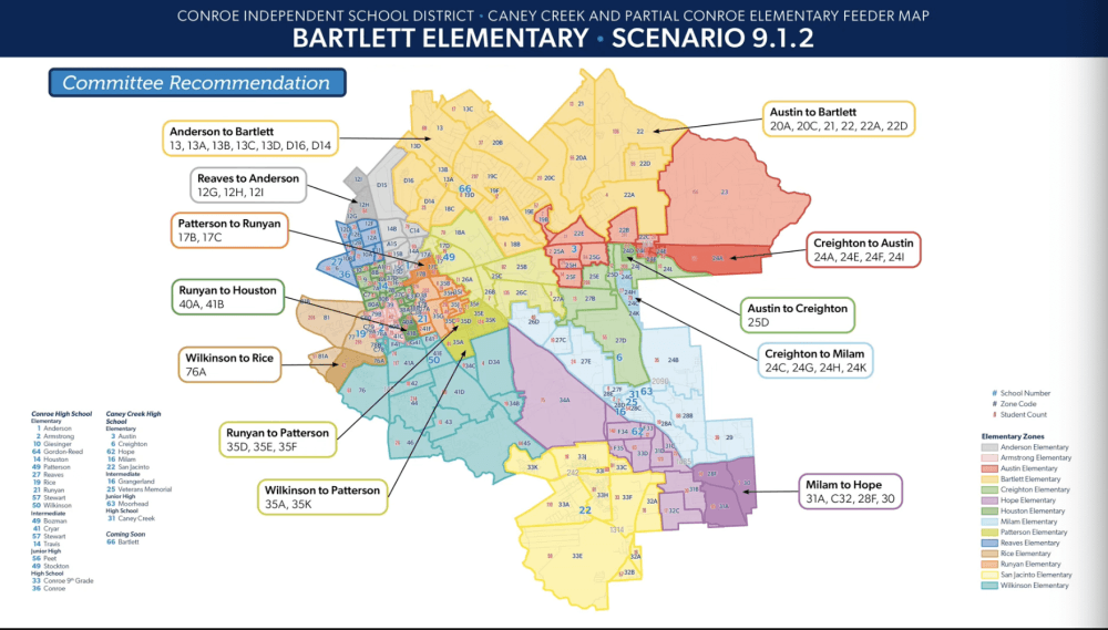 A map of the approved 9.1.2 scenario for Bartlett Elementary attendance zones. (Courtesy Conroe ISD)