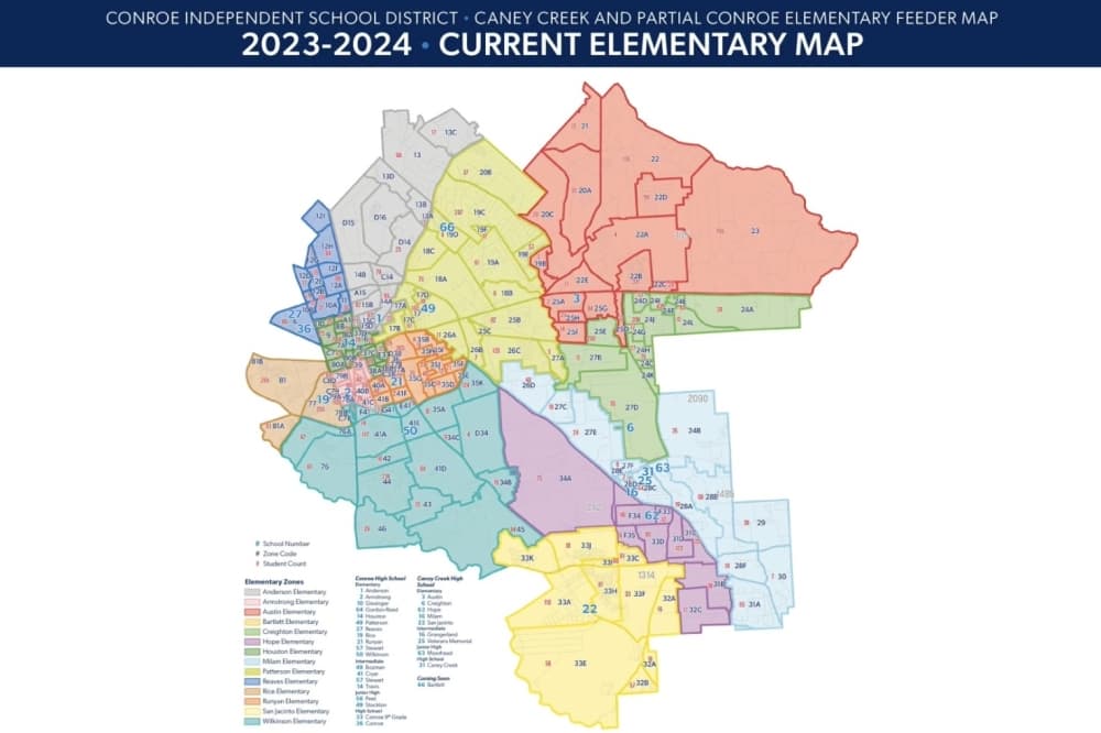 A map of the current 2023-24 elementary zones. 