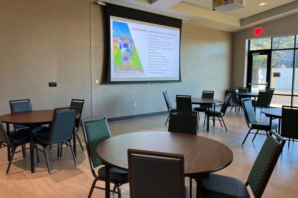 room with tables and chairs