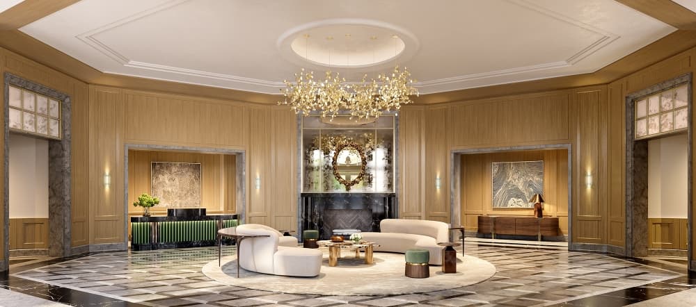 The interior of a building lobby