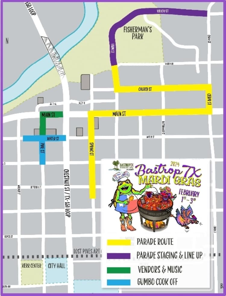 A downtown map of Mardi Gras parade route.