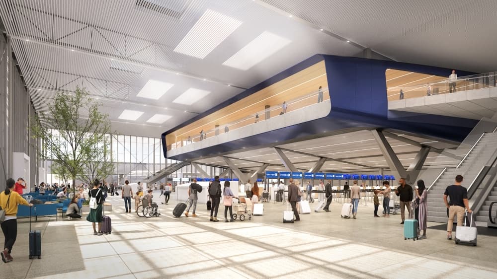 Originally built in 1969, George Bush Intercontinental Airport’s Terminal B is undergoing renovations that aim to update and upgrade outdated infrastructure, customer amenities and baggage systems. (Rendering courtesy United Airlines)