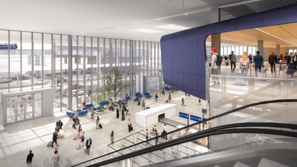 Originally built in 1969, George Bush Intercontinental Airport’s Terminal B is undergoing renovations that aim to update and upgrade outdated infrastructure, customer amenities and baggage systems. (Rendering courtesy United Airlines)
