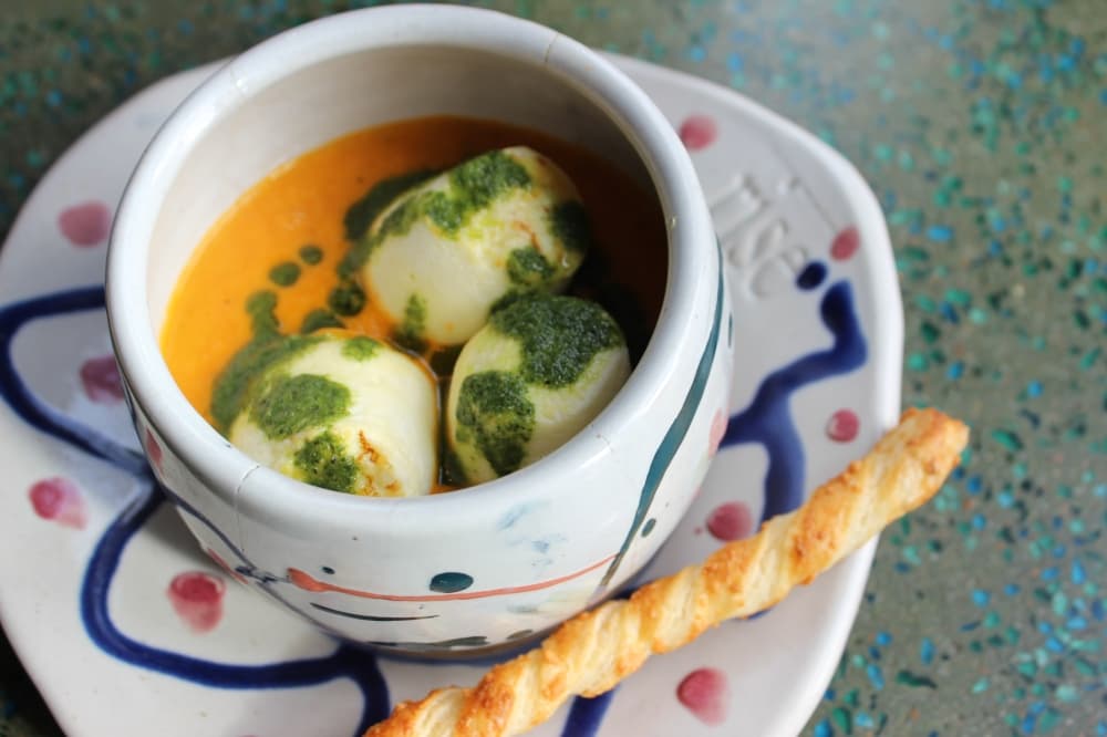 marshmallow soup served in small bowl