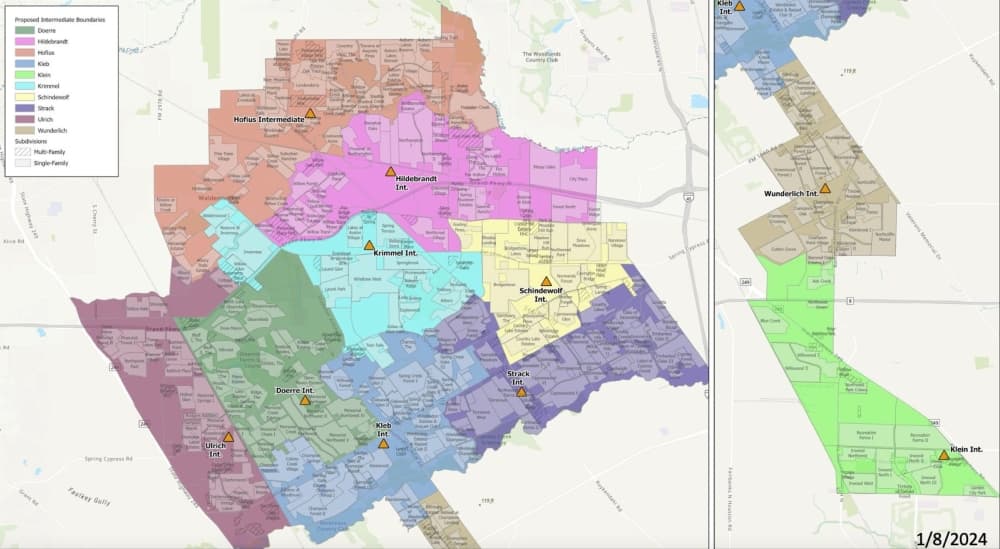 A zoning map for Klein ISD's intermediate schools