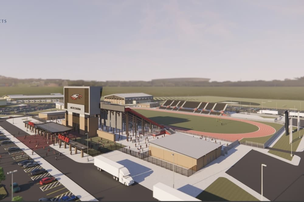 Rendering of the stadium from aerial view 