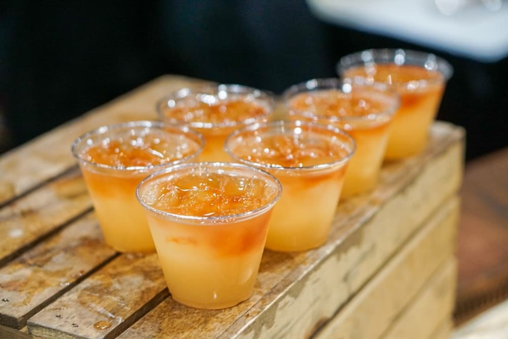 A selection of samples in small cups