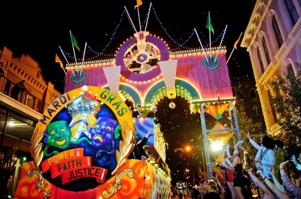 A decorated float in a Mardi Gras parade.