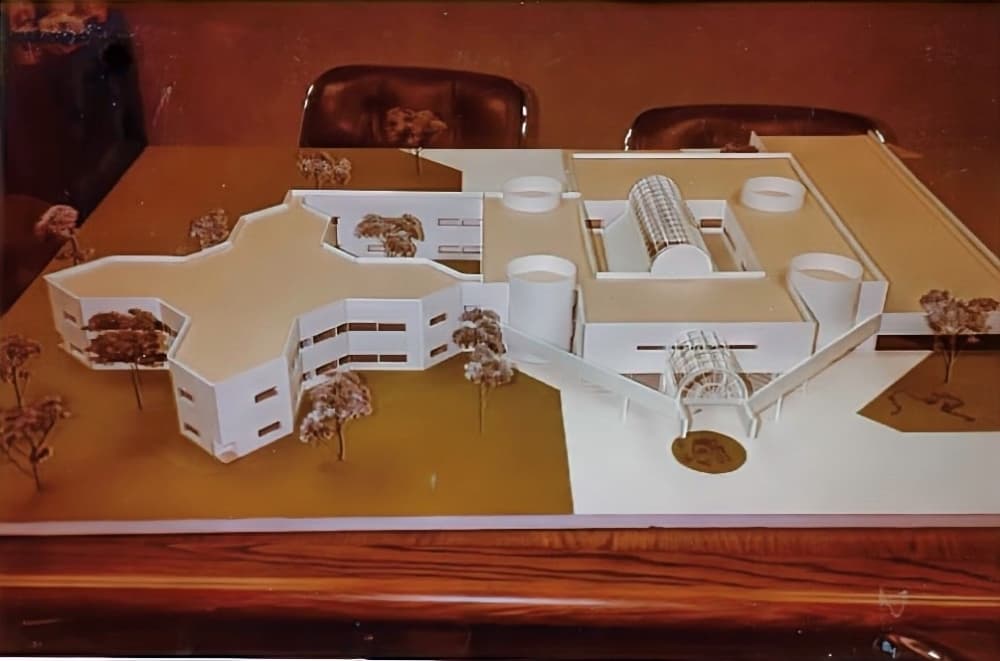A vintage photo of a table model of the hospital