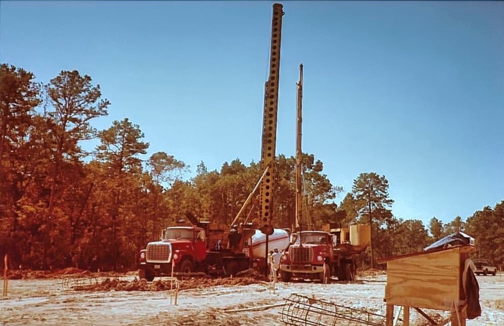 A vintage photo of a construction site