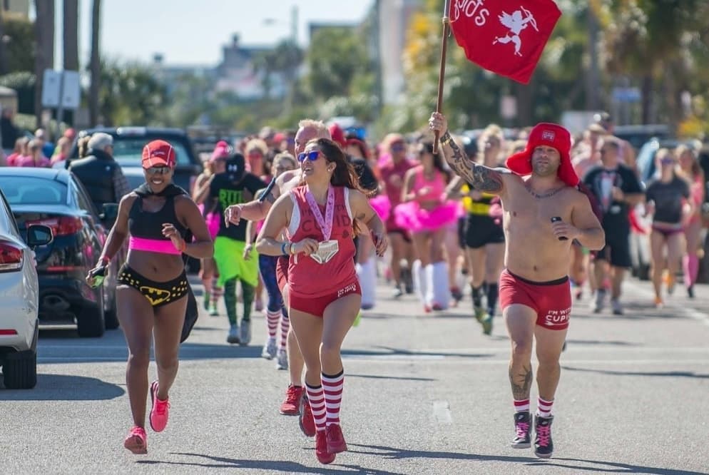 People wearing colorful underwear run at a previous event.