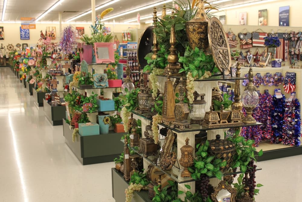 An interior shot showing various floral and home decor options.