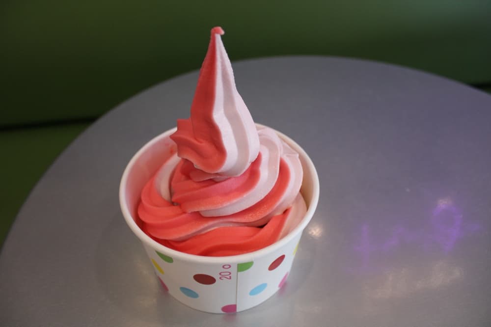 Strawberry and Watermelon frozen yogurt swirl. 