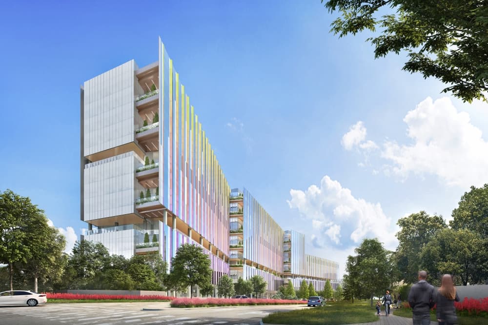 Rendering of a 12-story tower as part of the proposed pediatric campus.