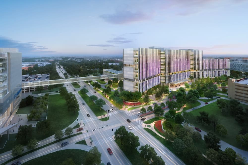 Rendering of proposed pediatric campus near the corner of Harry Hines Boulevard and Mockingbird Lane. 