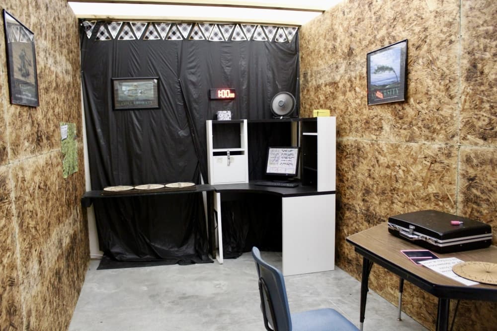 room with black background 