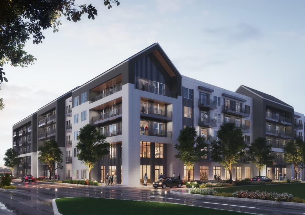 a rendering of a five-stort apartment building