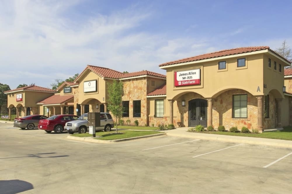 The brown exterior of the building is shown.