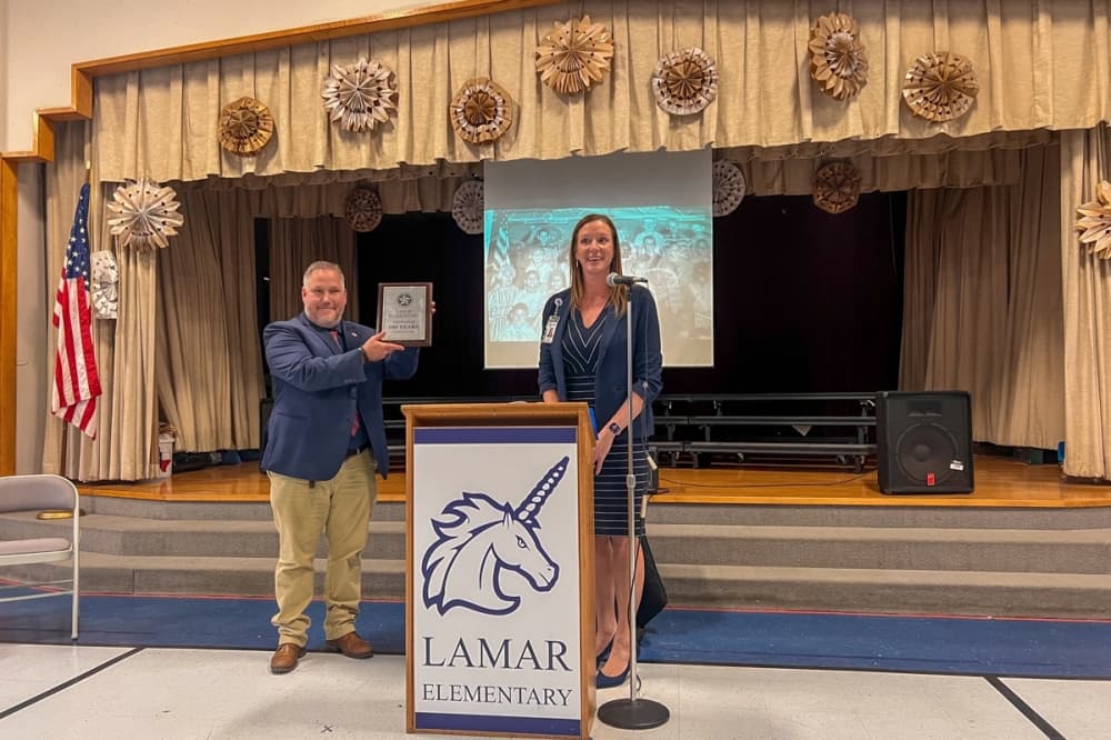 Lamar Elementary School Principal Chris Russell and NBISD Superintendent Laurelyn Arterbury