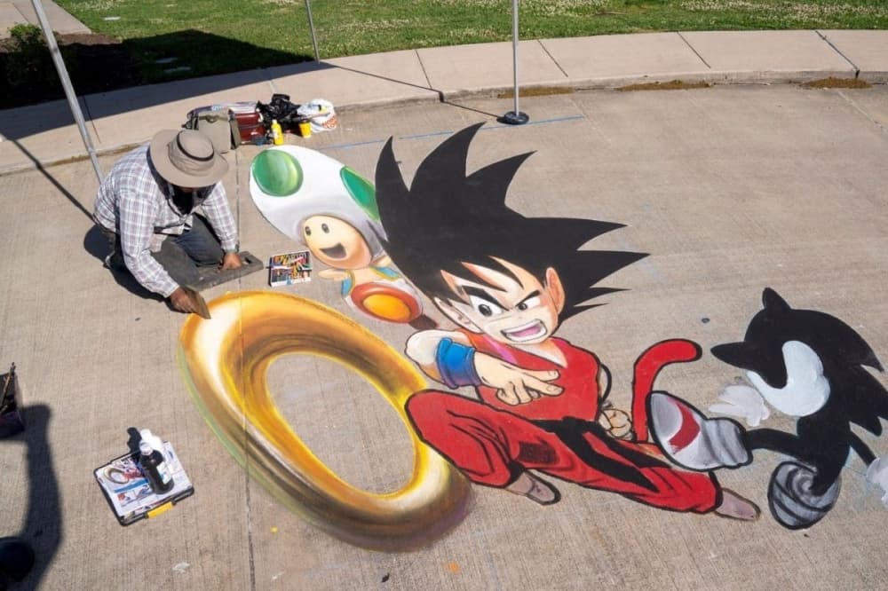 drawing of cartoon characters in chalk