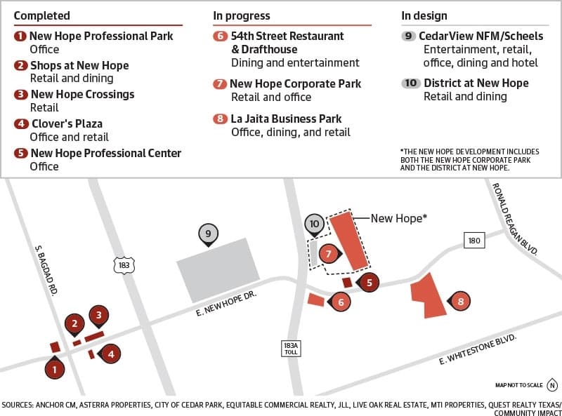 Map of developments along New Hope Drive 