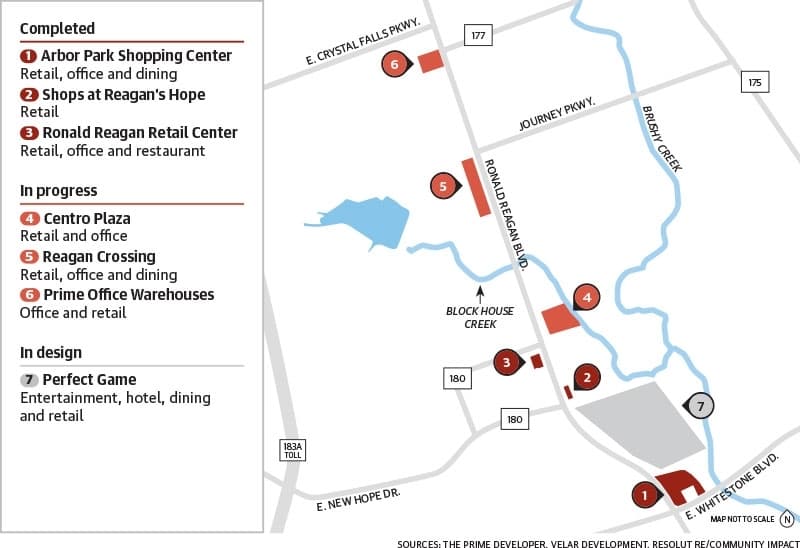 Map of developments along Ronald Reagan Boulevard