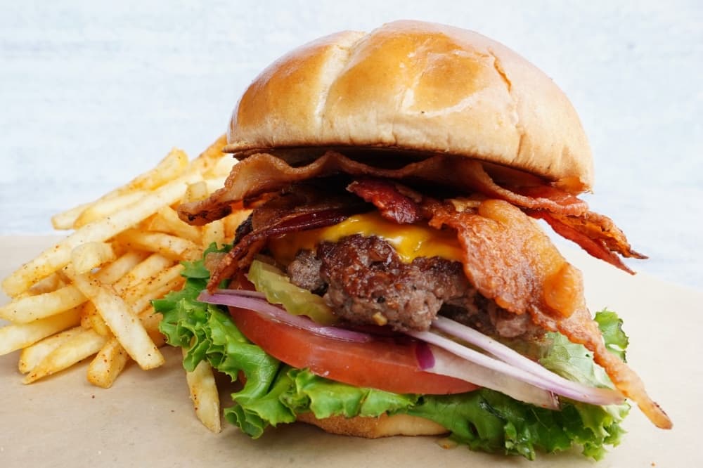 forty six's bacon cheeseburger with fries