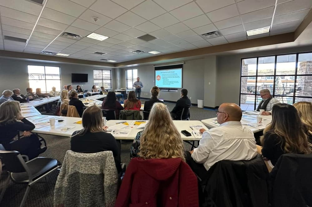Business owners watch presentations and learn tips about emergency preparedness in Bee Cave. 