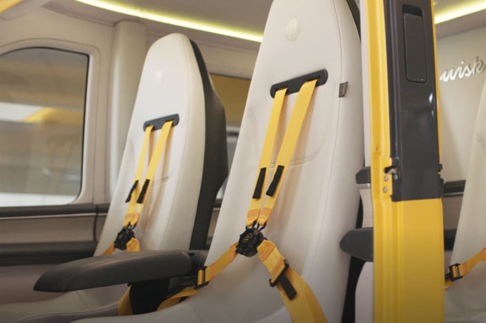 two airplane seats with safety harnesses