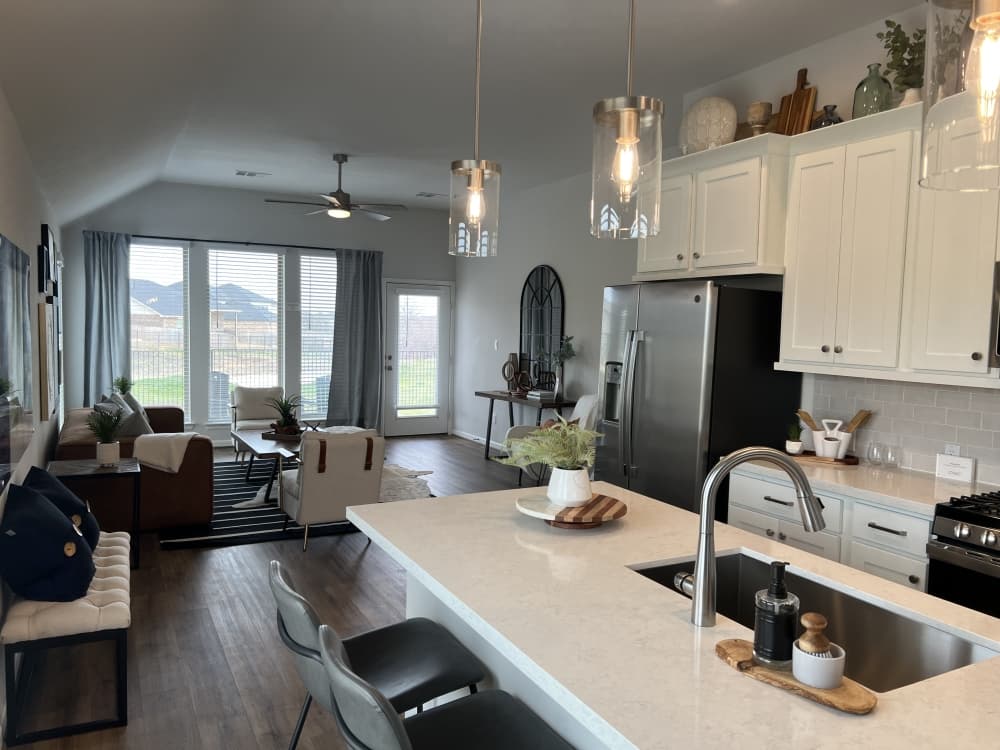 Living and kitchen area of a model home