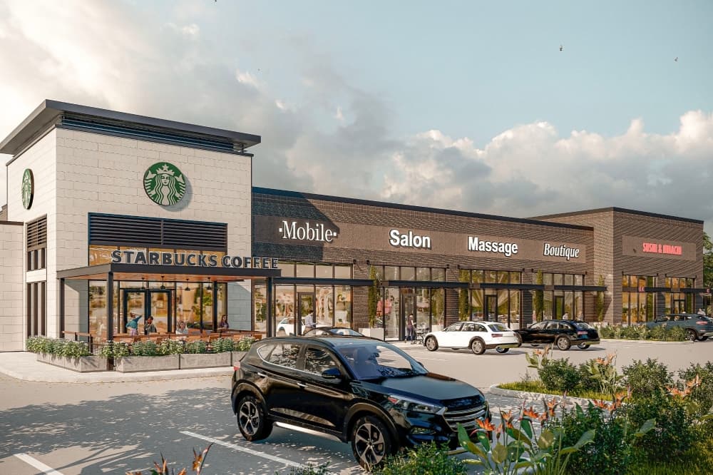 Rendering of the plaza with the Starbucks showing. (Courtesy New Regional Planning)