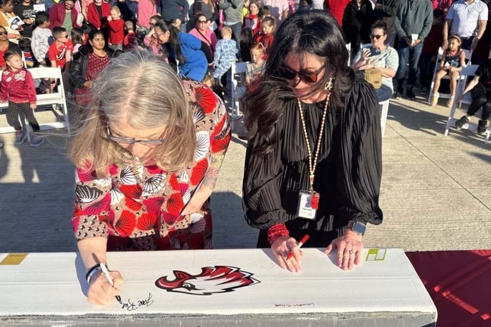 Argyle ISD hosts beam signing as construction of Jane Ruestmann Elementary continues