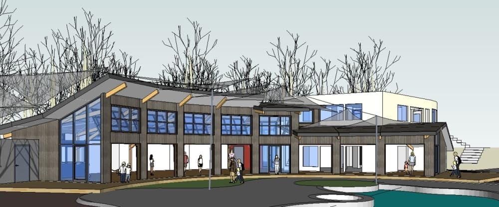 A rendering of a completed school building
